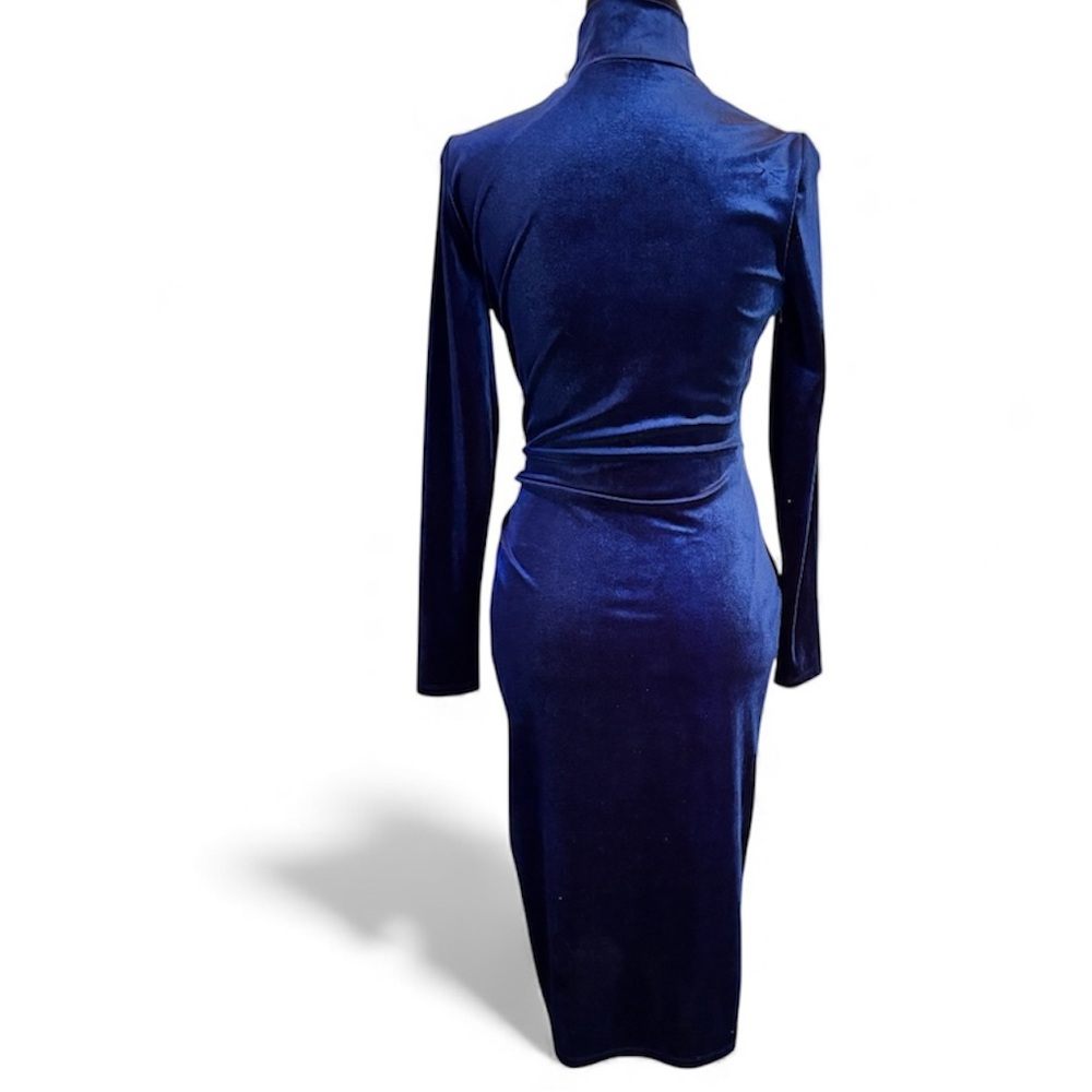 ANTONIO MELANI Rebel Velvet Mock Neck Sheath Dress in Midnight Blue, size 4 - Picture 6 of 14